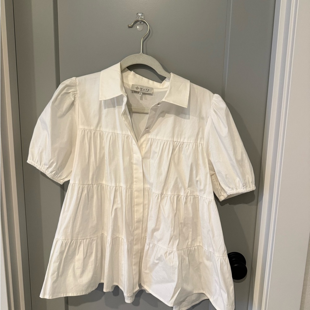 Wayf Ivory Tiered Puff Sleeve Blouse